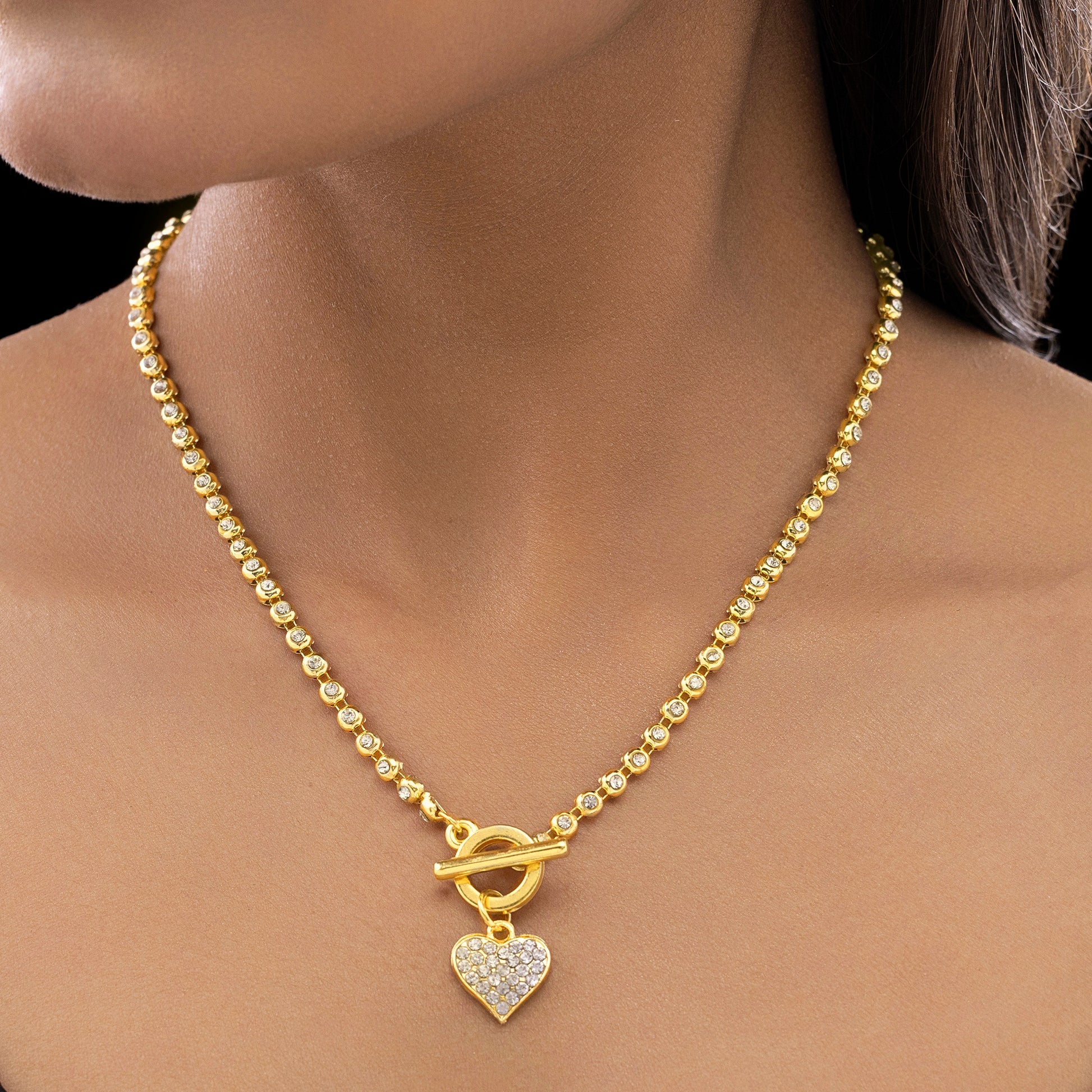 Saiyaara AD-Studded Heart Charm Necklace With T-Lock