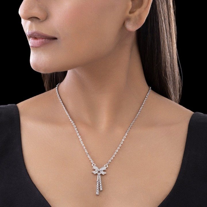 Silver AD-Studded Bow Necklace