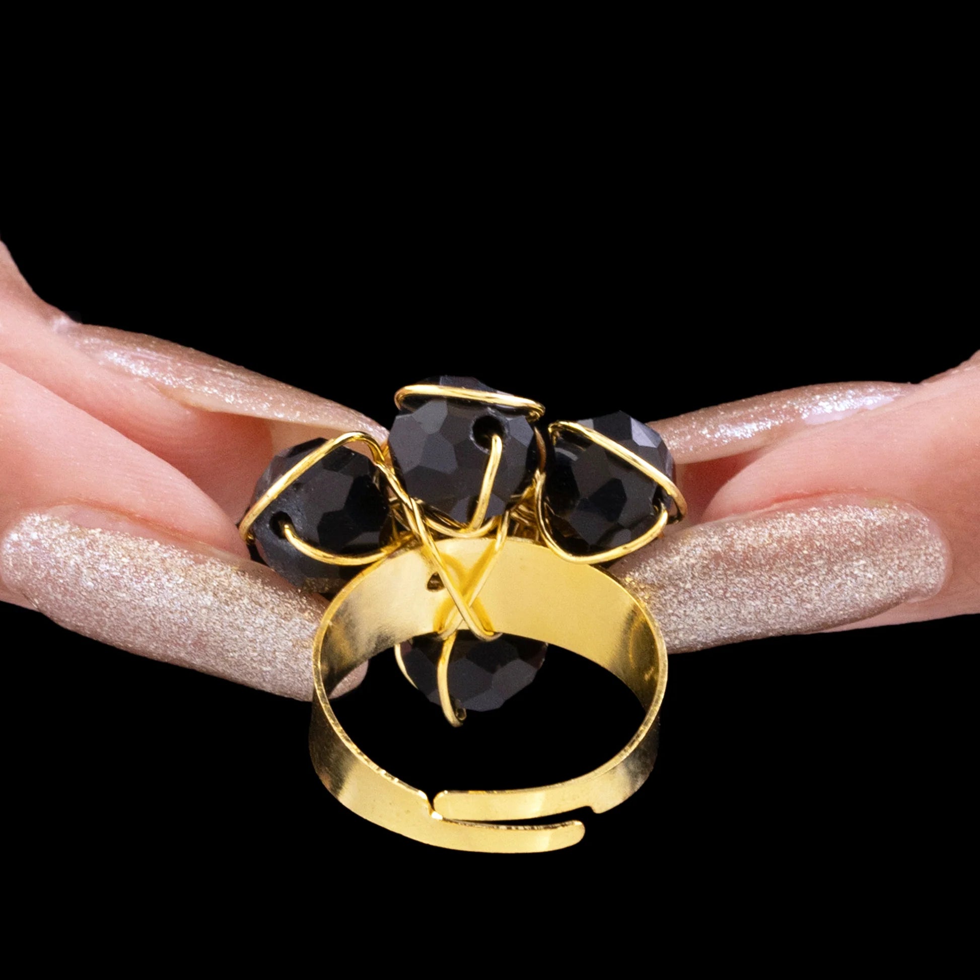 Alluring Black Crystal Cocktail Ring (Adjustable Size)