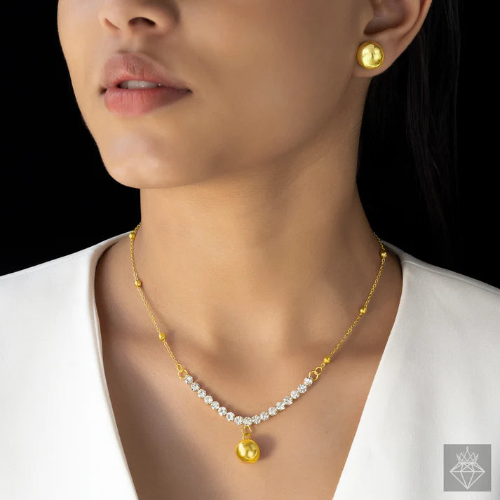AD (American Diamond) Necklace Set With Golden Earrings