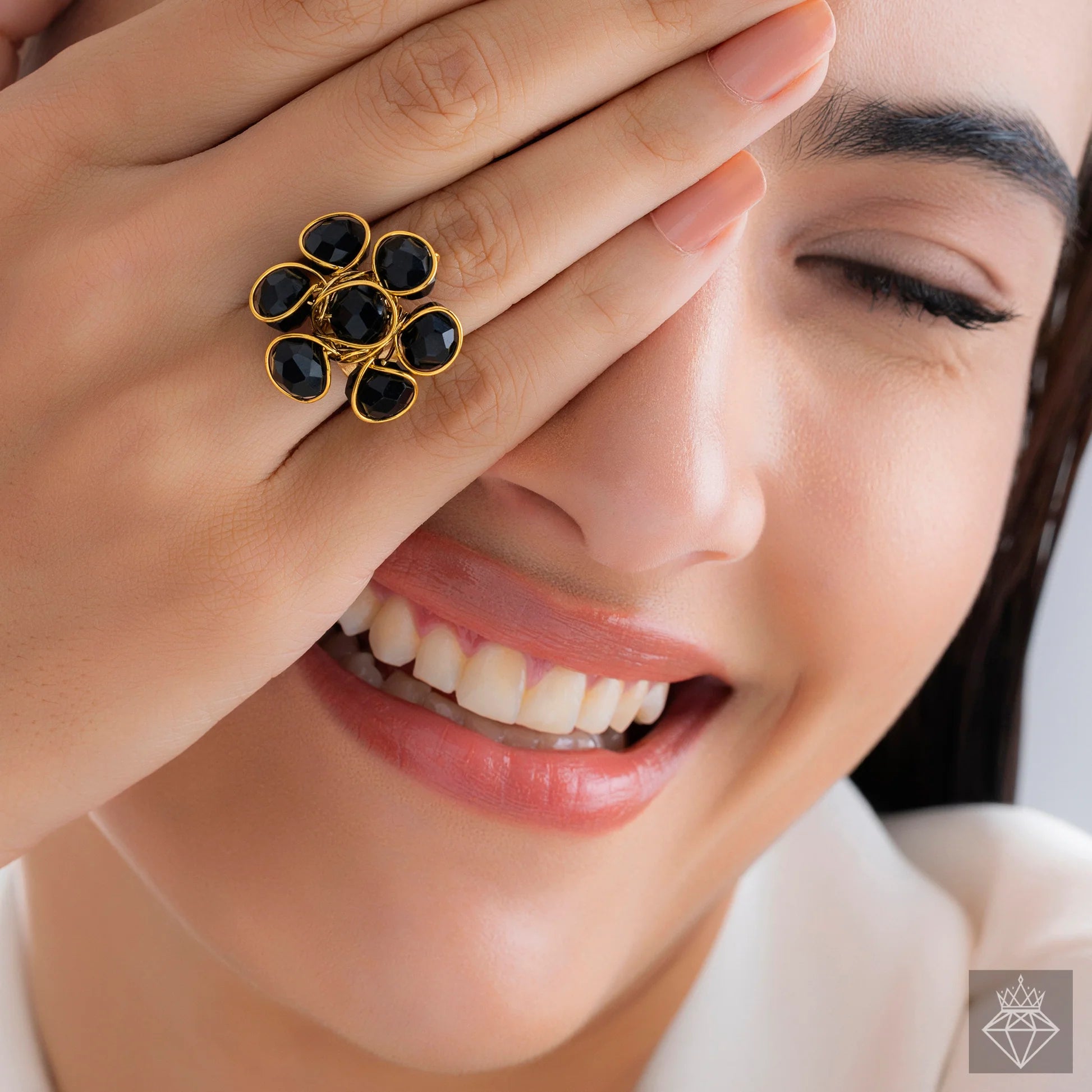 Alluring Black Crystal Cocktail Ring (Adjustable Size)