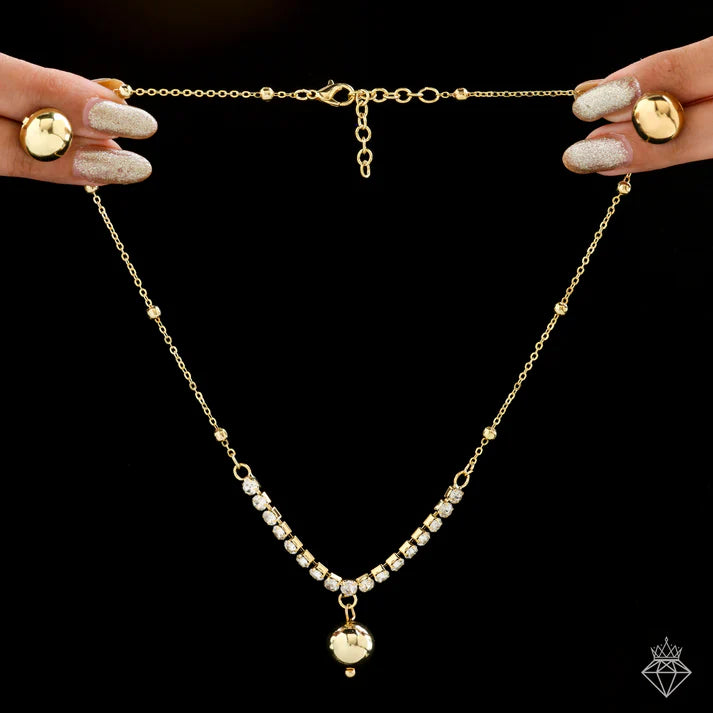 AD (American Diamond) Necklace Set With Golden Earrings