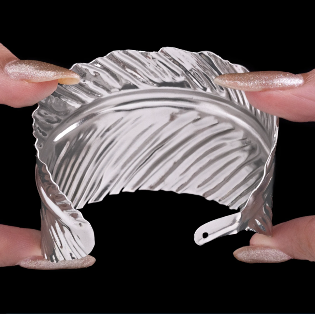 Silver Leaf Bangle Bracelet (Adjustable Size)