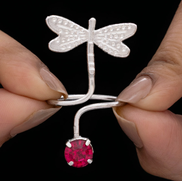 Saiyaara Pink Silver Drangon Fly Crystal Ring (Adjustable Size)