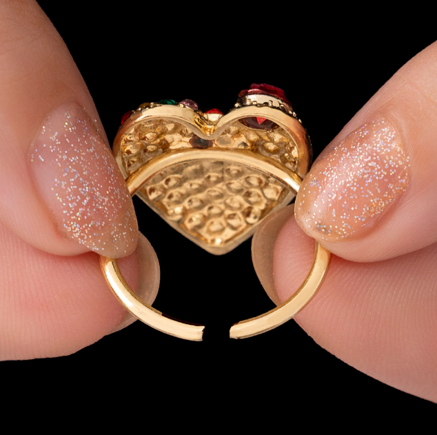 Saiyaara Multi-Color Crystal Studded Heart-Shaped Ring (Adjustable Size)