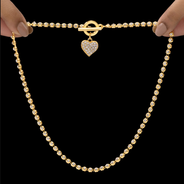 Saiyaara AD-Studded Heart Charm Necklace With T-Lock