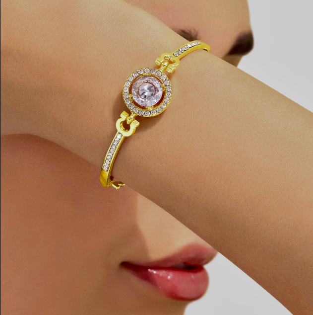 Solitaire Studded Bangle Bracelet (Adjustable Size)