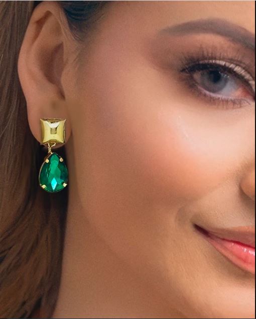 Emerald Crystal Necklace Set With Earrings