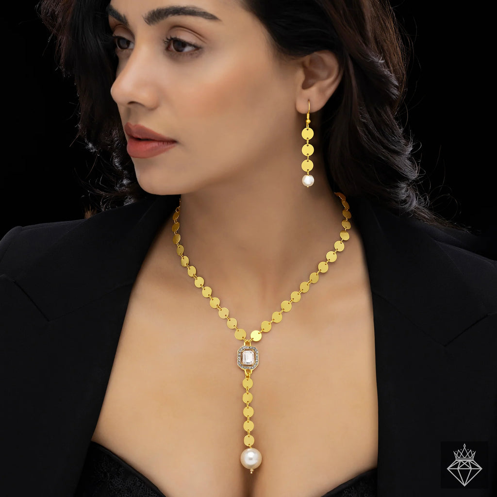 Long Fashion golden Necklace Set With Earrings