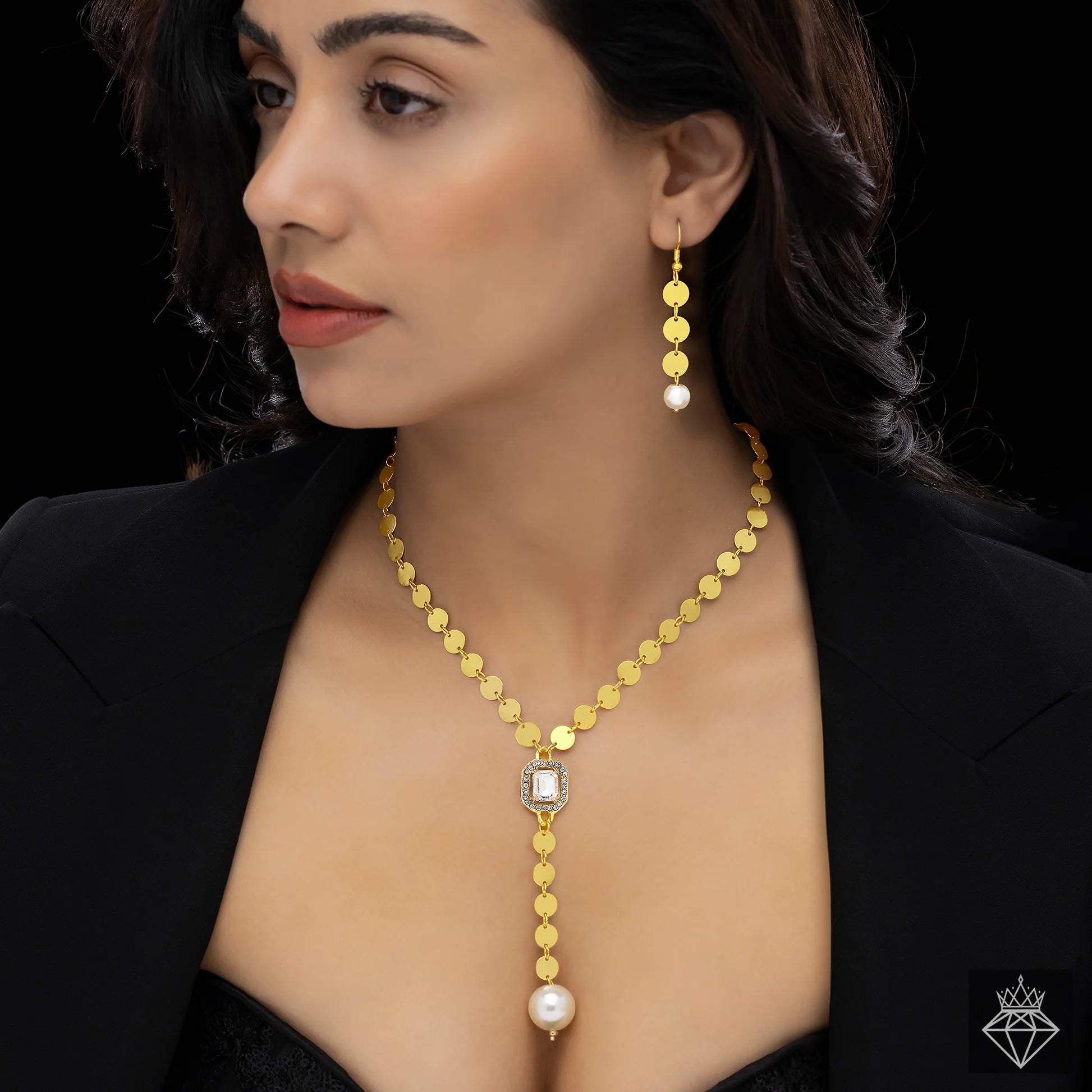 Long Fashion golden Necklace Set With Earrings