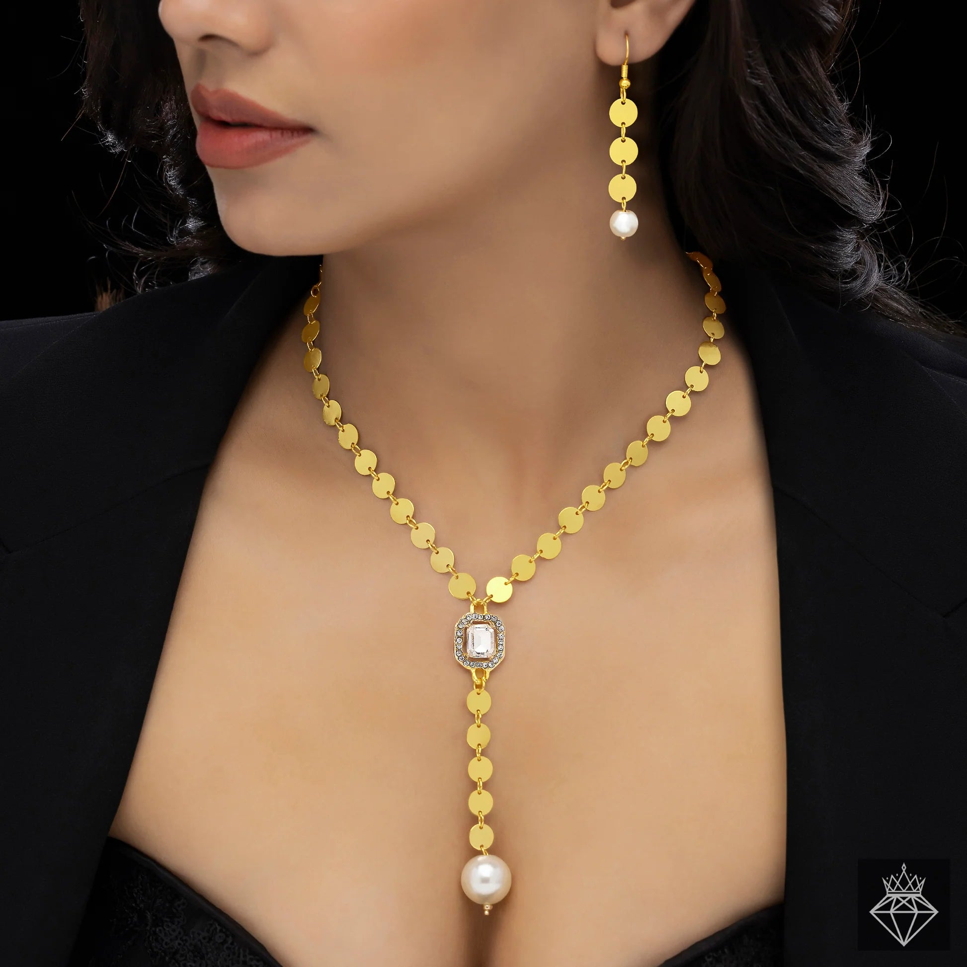 Long Fashion golden Necklace Set With Earrings