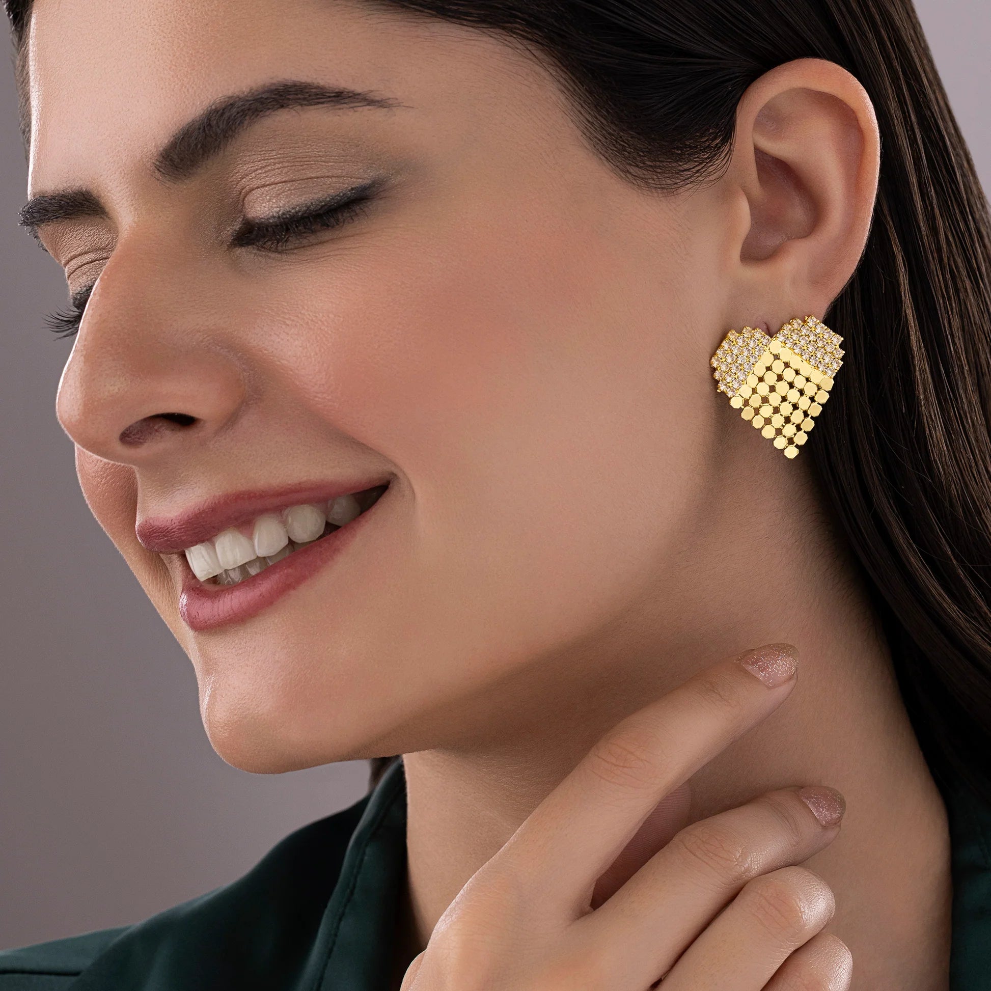 Saiyaara Brass Heart Statement Studs