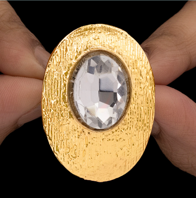 Textured Oval Statement Ring With Crystal (Adjustable Size)