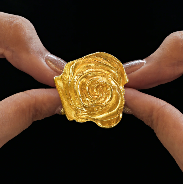 Saiyaara Golden Rose Flower Ring (Adjustable Size)