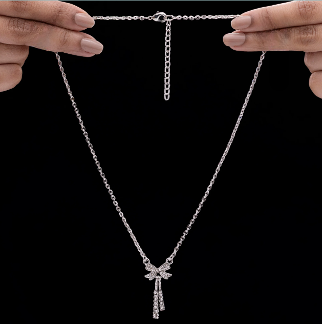 Silver AD-Studded Bow Necklace