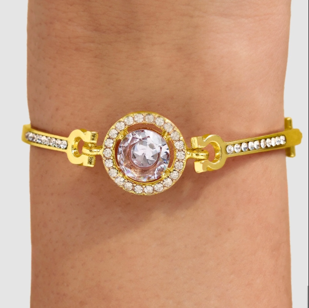 Solitaire Studded Bangle Bracelet (Adjustable Size)