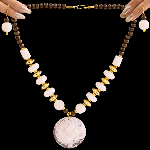 Bead & Resin Statement Necklace Set With Earrings