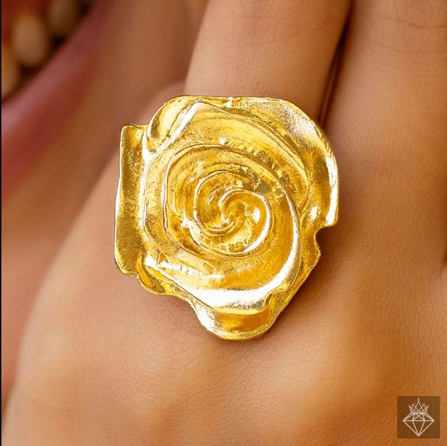 Saiyaara Golden Rose Flower Ring (Adjustable Size)