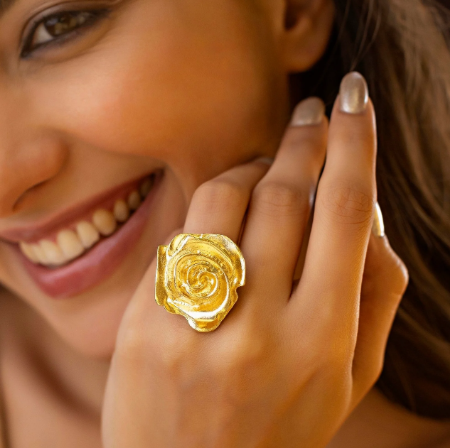 Saiyaara Golden Rose Flower Ring (Adjustable Size)