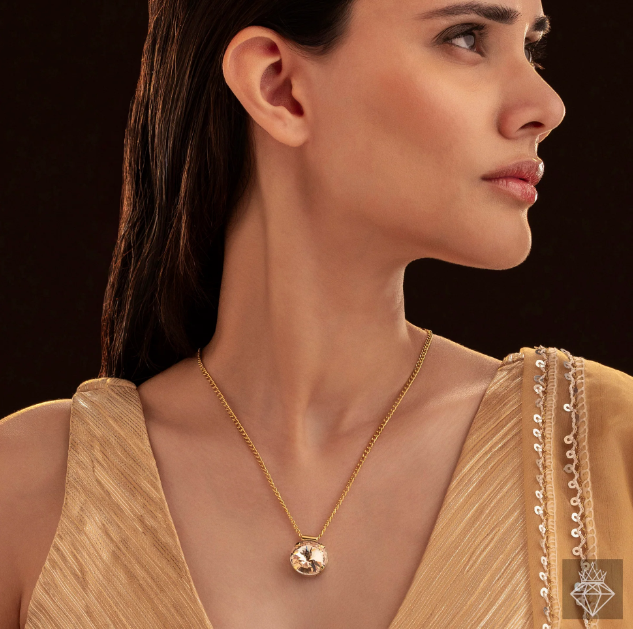 Round Cut golden chain Crystal Necklace