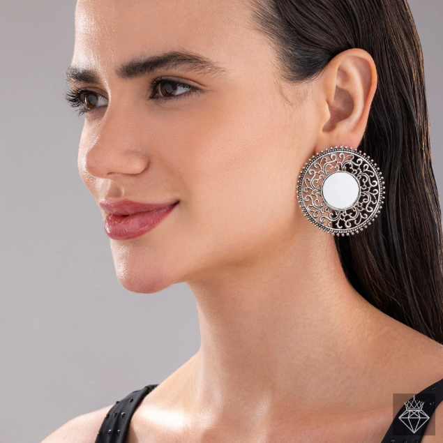 Antique Mirror Oxidised Earrings