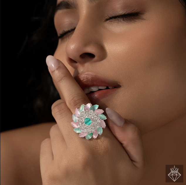 Flower shape  Crystal Ring (Adjustable Size)