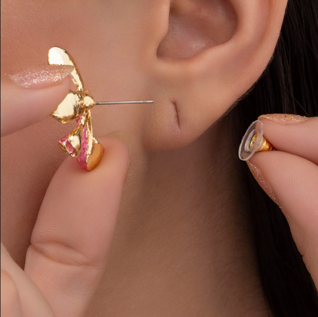 Saiyaara Pink Enamel Lily Flower Studs