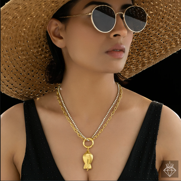 Silver chain With Golden Fish Shape Necklace