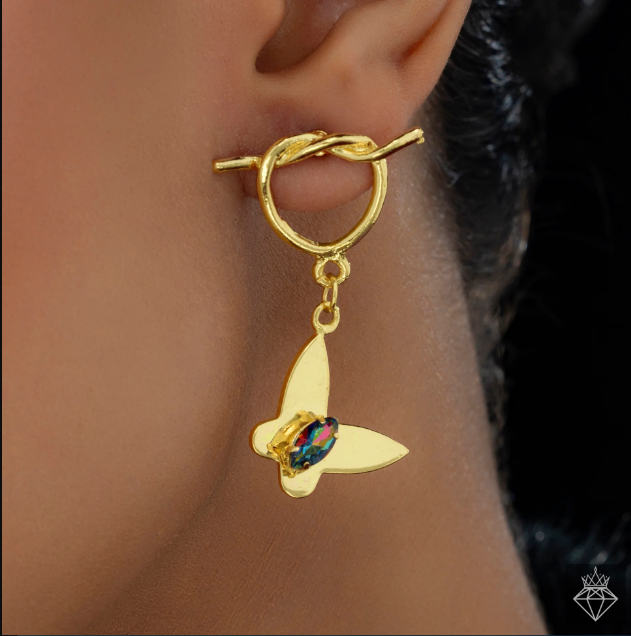 Golden with  multycolor Crystal Earrings