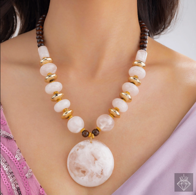 Bead & Resin Statement Necklace Set With Earrings