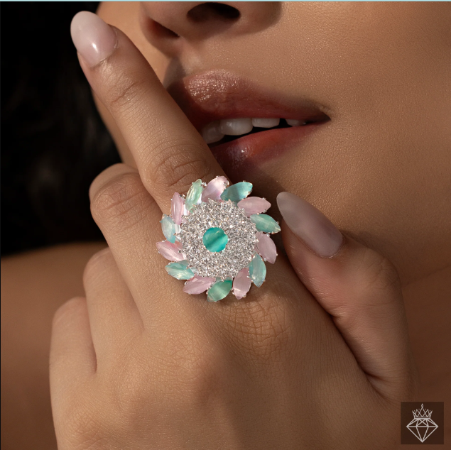 Flower shape  Crystal Ring (Adjustable Size)