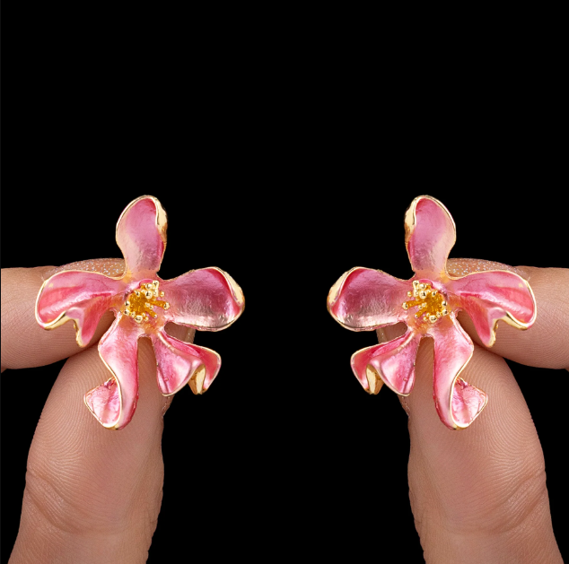 Saiyaara Pink Enamel Lily Flower Studs