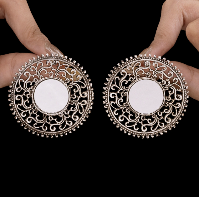 Antique Mirror Oxidised Earrings
