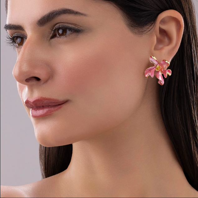 Saiyaara Pink Enamel Lily Flower Studs