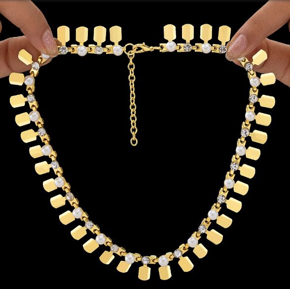 Gold Plated Tribal Necklace With Pearl & Crystal