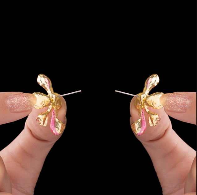 Saiyaara Pink Enamel Lily Flower Studs