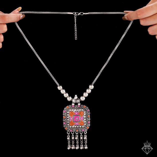 Ethnic Statement Necklace With Colorful Enamel
