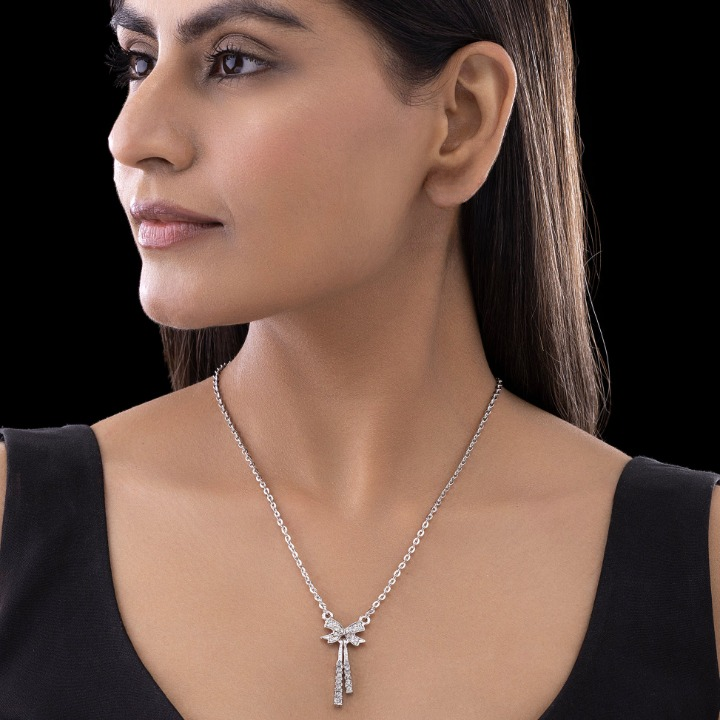 Silver AD-Studded Bow Necklace