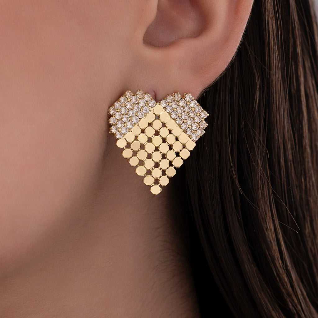 Saiyaara Brass Heart Statement Studs