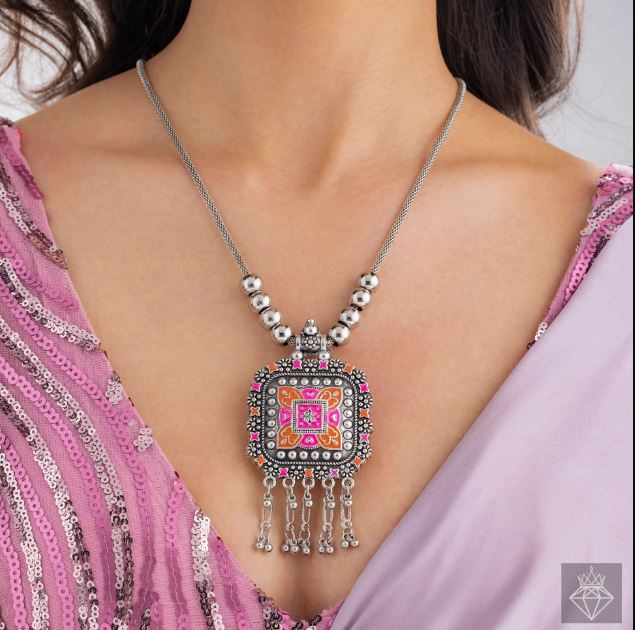 Ethnic Statement Necklace With Colorful Enamel