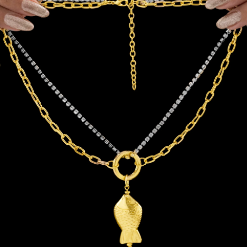 Silver chain With Golden Fish Shape Necklace