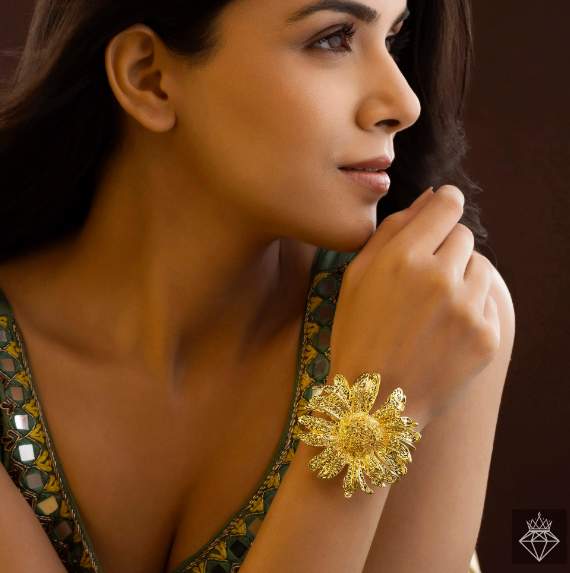 Saiyaara Golden Sunflower Bracelet (Adjustable Size)
